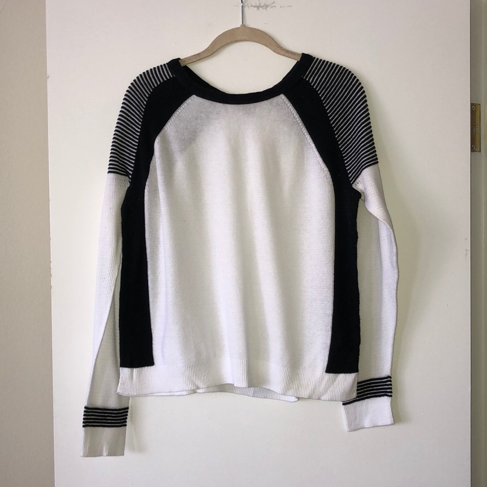 AEO White & Black Striped Shoulder Sweater